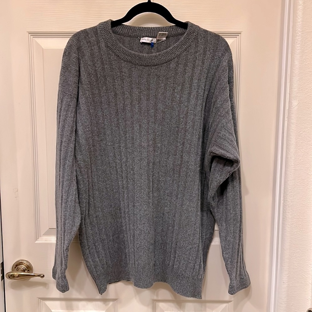 Rose Cottage Gray Ribbed Cashmere Sweater XL